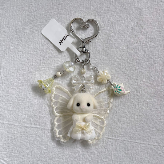 Baby Flora Rabbit Keychain with Butterfly Wings