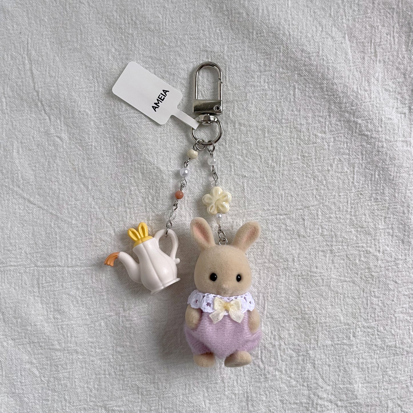 Milk Rabbit with Teapot Hat Baby Keychain