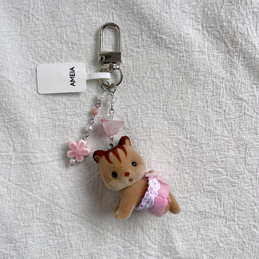 Squirrel Baby Twin Keychain in Pink