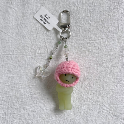 Smiski Little Group Think with Pink Hat Keychain