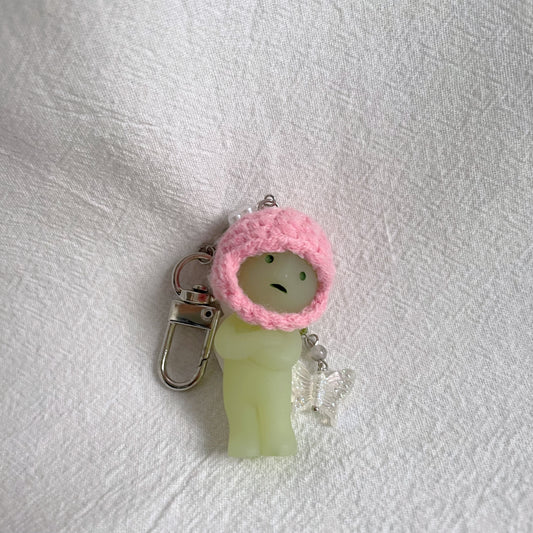 Smiski Little Group Think with Pink Hat Keychain