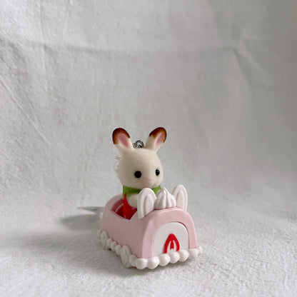 Chocolate Rabbit Baby in Cake Car Keychain