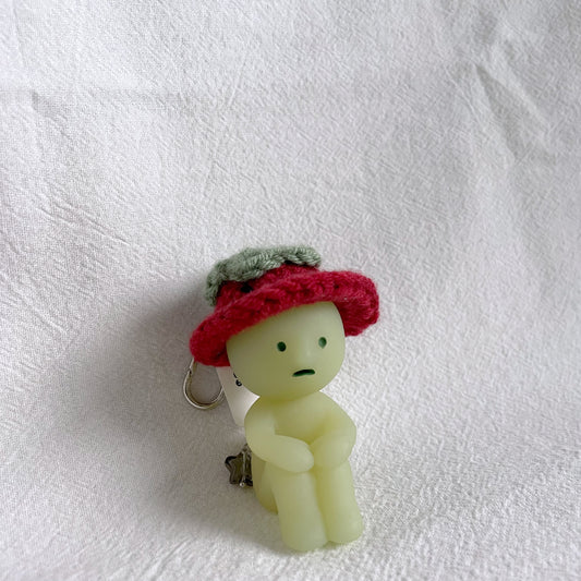 Smiski Hugging Knees with Strawberry Hat Keychain