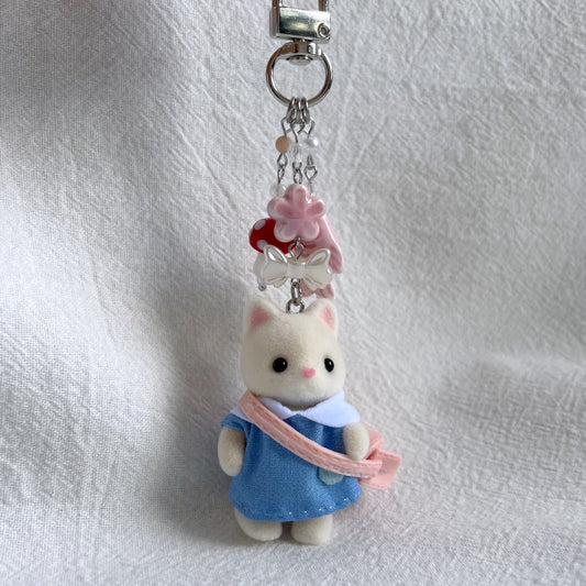 Baby Silk Cat with Pink Sling Bag Keychain