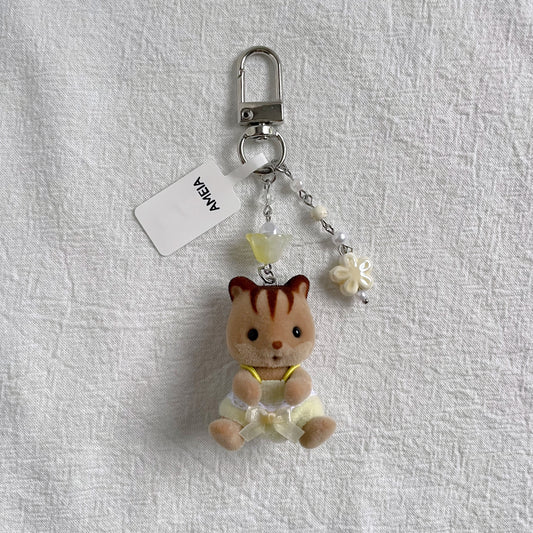 Squirrel Baby Twin Keychain in Yellow