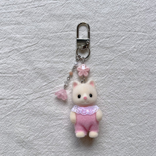 Silk Cat in Pink Keychain