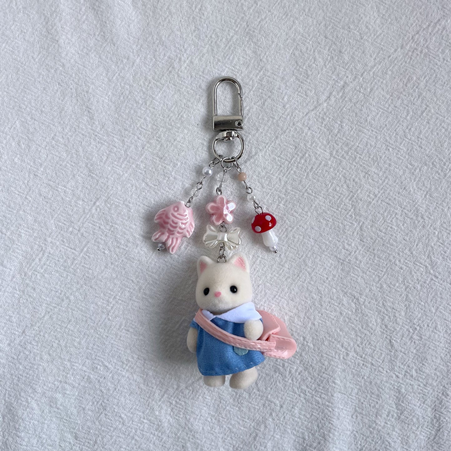 Baby Silk Cat with Pink Sling Bag Keychain