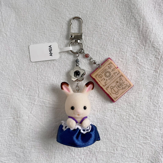 Chocolate Rabbit with Spell Book Keychain